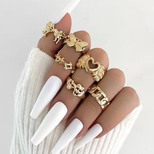 BRAND NEW Y2K Love Wings Cupid Butterfly Skull Thorn textured gold rings set